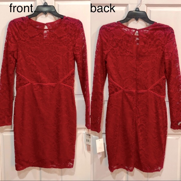 ♥️ SOCIAL STORIES misses evening all over red lace dress long sleeve sizeM NWT - Picture 4 of 8